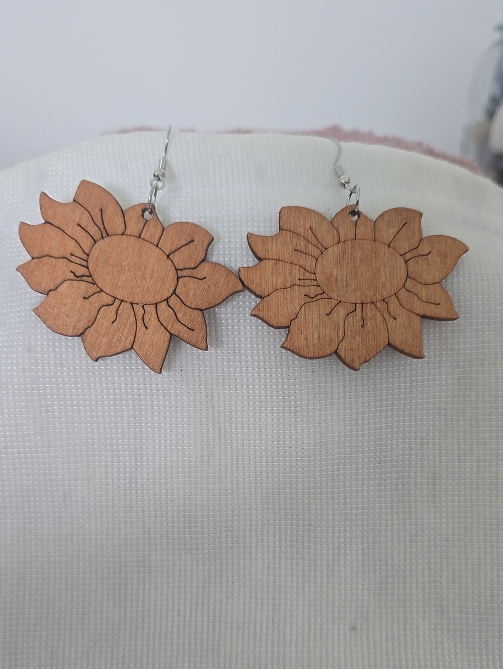 Sunflower Wooden Drop Earrings - Brown